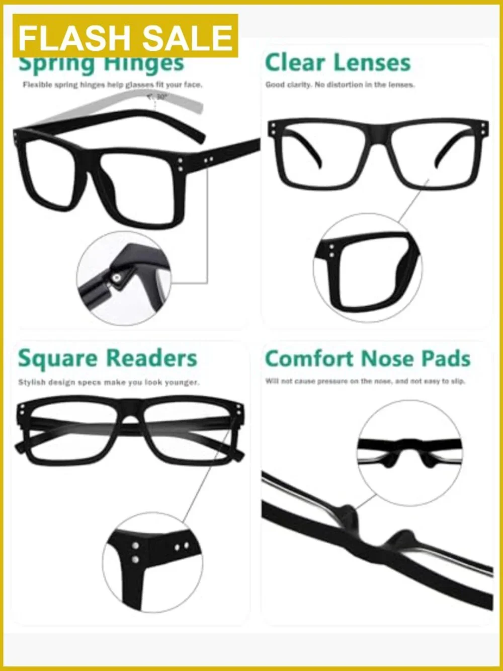 Oversized Square Reading Glasses with Spring Hinge Full Rim